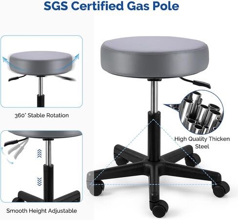 JMU Rolling Stool with Wheels, PVC Leather Large Seat Stool, 400lbs Weight Capacity, Heavy Duty Adjustable Height for Medical Tattoo Office Lab (Black) in Saudi Arabia