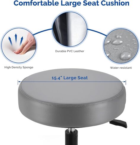 JMU Rolling Stool with Wheels, PVC Leather Large Seat Stool, 400lbs Weight Capacity, Heavy Duty Adjustable Height for Medical Tattoo Office Lab (Black) in Saudi Arabia