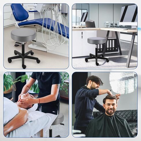 JMU Rolling Stool with Wheels, PVC Leather Large Seat Stool, 400lbs Weight Capacity, Heavy Duty Adjustable Height for Medical Tattoo Office Lab (Black) in Saudi Arabia