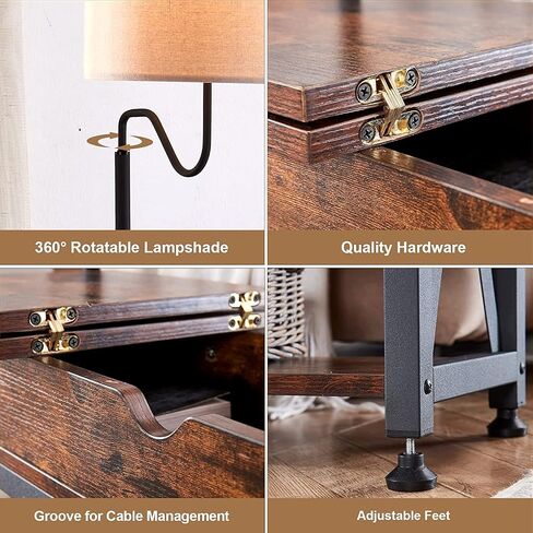 Dungoo Floor Lamp with Table, Narrow End Table with Lamp, Bedside Nightstand with USB & Type-C Ports and 2 Outlets, Rustic Side Table with Storage Shelf, End Table with Lamp for Living Room in Saudi Arabia