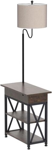 Dungoo Floor Lamp with Table, Narrow End Table with Lamp, Bedside Nightstand with USB & Type-C Ports and 2 Outlets, Rustic Side Table with Storage Shelf, End Table with Lamp for Living Room in Saudi Arabia