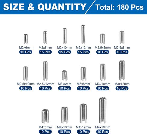 uxcell 200Pcs Roll Pin Assortment Set 304 Stainless Steel Slotted Spring Pins Split Expansion Pins for Home Improvement Automotive Machine Repair, Silver in Saudi Arabia