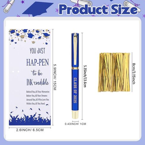 24 Set Class of 2025 Graduation Gift Pens Bulk Ballpoint Pens with Greeting Cards Graduation Party Supplies for Students Alumni Classmates Graduating Appreciation Gift(Blue) in Kuwait