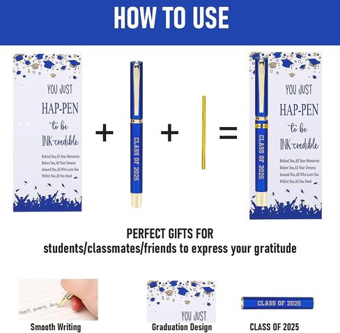 24 Set Class of 2025 Graduation Gift Pens Bulk Ballpoint Pens with Greeting Cards Graduation Party Supplies for Students Alumni Classmates Graduating Appreciation Gift(Blue) in Kuwait