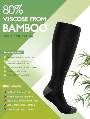 Plus Size Compression Socks for Women Wide Calf (2 Pairs) 15-20mmHg Bamboo Viscose Knee High Sock Support for Nurses Pregnancy Travel XXL（Black） in Saudi Arabia