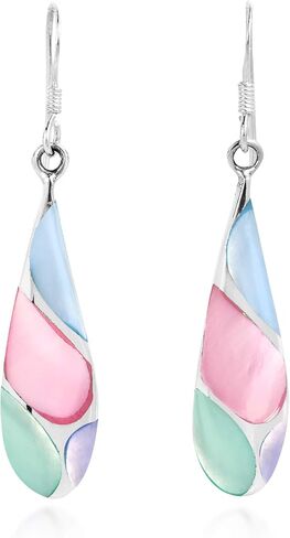 Vintage Abalone Shell Streak Teardrop .925 Sterling Silver Dangle Earrings in Saudi Arabia