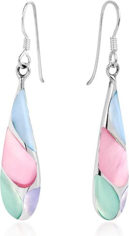 Vintage Abalone Shell Streak Teardrop .925 Sterling Silver Dangle Earrings in Saudi Arabia