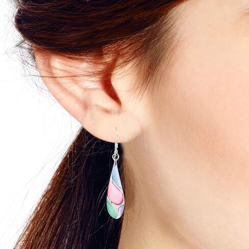 Vintage Abalone Shell Streak Teardrop .925 Sterling Silver Dangle Earrings in Saudi Arabia
