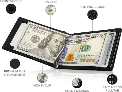 Kingly Trace Wallet | Smart Airtag Wallet Men | Full Grain Leather Mens Wallet with Airtag Holder | Air Tag Wallet RFID Blocking | Money Clip Wallets for men w/pull tab | Minimalist Trackable Wallet in Saudi Arabia