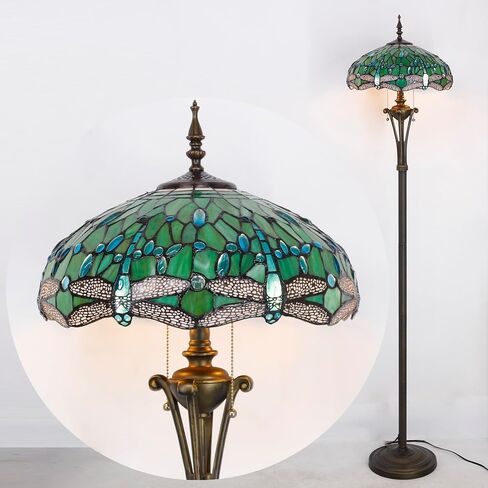 Tiffany Floor Lamp Green Stained Glass Dragonfly Standing Reading Light 16X16X70 Inches Antique Pole Corner Lamp Decor Bedroom Office Living Room in Saudi Arabia