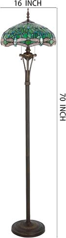 Tiffany Floor Lamp Green Stained Glass Dragonfly Standing Reading Light 16X16X70 Inches Antique Pole Corner Lamp Decor Bedroom Office Living Room in Saudi Arabia