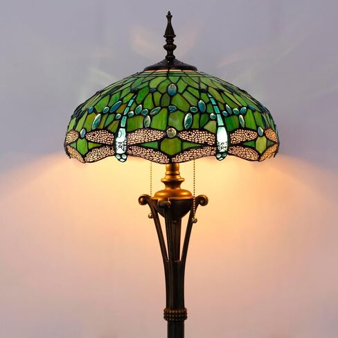 Tiffany Floor Lamp Green Stained Glass Dragonfly Standing Reading Light 16X16X70 Inches Antique Pole Corner Lamp Decor Bedroom Office Living Room in Saudi Arabia