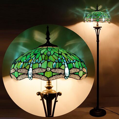 Tiffany Floor Lamp Green Stained Glass Dragonfly Standing Reading Light 16X16X70 Inches Antique Pole Corner Lamp Decor Bedroom Office Living Room in Saudi Arabia