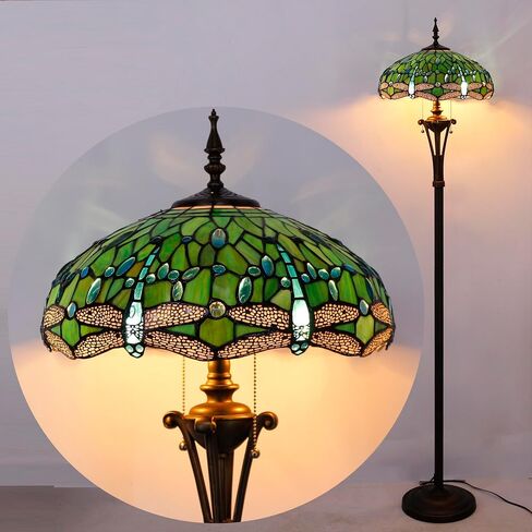 Tiffany Floor Lamp Green Stained Glass Dragonfly Standing Reading Light 16X16X70 Inches Antique Pole Corner Lamp Decor Bedroom Office Living Room in Saudi Arabia