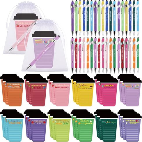36 Pack /108 Pcs Teacher Appreciation Gifts Bulk Coffee Cup Shaped Notepads with Pens Organza Bags Inspirational Coffee Sticky Notes Thank You Gift for Teacher Staff Office Graduation Supplies in Kuwait