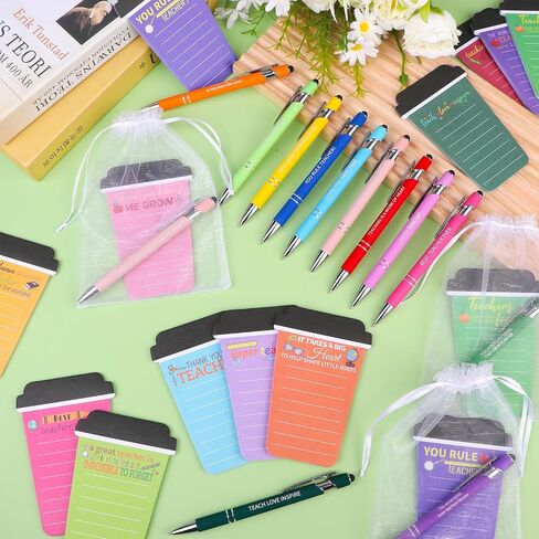 36 Pack /108 Pcs Teacher Appreciation Gifts Bulk Coffee Cup Shaped Notepads with Pens Organza Bags Inspirational Coffee Sticky Notes Thank You Gift for Teacher Staff Office Graduation Supplies in Kuwait