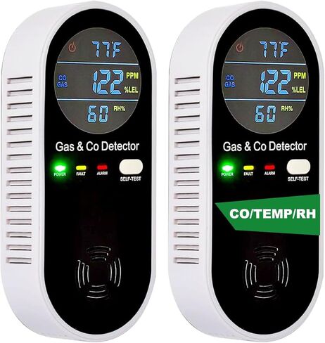 Carbon Monoxide Detectors Plug in Wall,Vzmcov Carbon Monoxide Detector with Humidity and Temperature Display,3 in 1 CO Alarm Monitor with Color LCD Display for Home(2 Pack) in Saudi Arabia