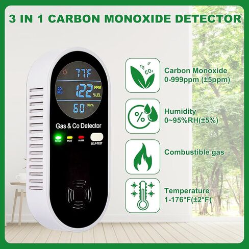 Carbon Monoxide Detectors Plug in Wall,Vzmcov Carbon Monoxide Detector with Humidity and Temperature Display,3 in 1 CO Alarm Monitor with Color LCD Display for Home(2 Pack) in Saudi Arabia