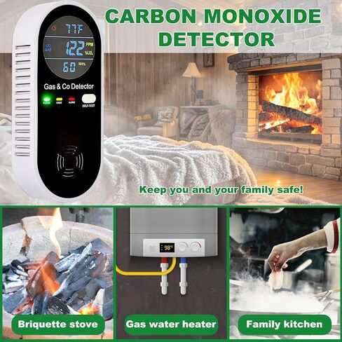 Carbon Monoxide Detectors Plug in Wall,Vzmcov Carbon Monoxide Detector with Humidity and Temperature Display,3 in 1 CO Alarm Monitor with Color LCD Display for Home(2 Pack) in Saudi Arabia