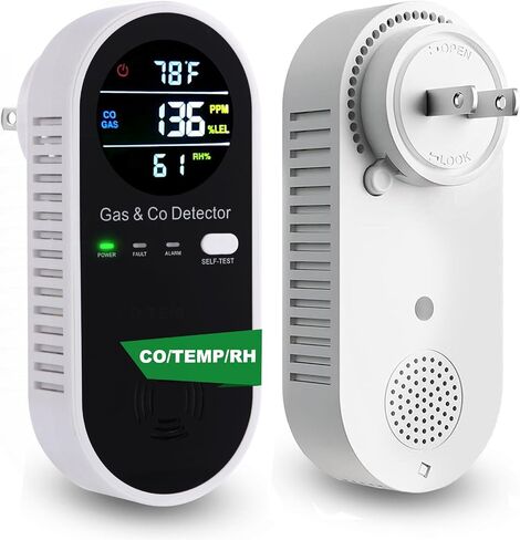 Carbon Monoxide Detectors Plug in Wall,Vzmcov Carbon Monoxide Detector with Humidity and Temperature Display,3 in 1 CO Alarm Monitor with Color LCD Display for Home(2 Pack) in Saudi Arabia