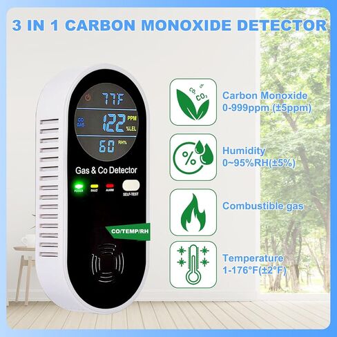 Carbon Monoxide Detectors Plug in Wall,Vzmcov Carbon Monoxide Detector with Humidity and Temperature Display,3 in 1 CO Alarm Monitor with Color LCD Display for Home(2 Pack) in Saudi Arabia