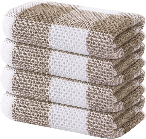 Homaxy 100% Cotton Waffle Weave Check Plaid Kitchen Towels, 13 x 28 Inches, Super Soft and Absorbent Dish Towels for Drying Dishes, 4-Pack, White & Black in Saudi Arabia