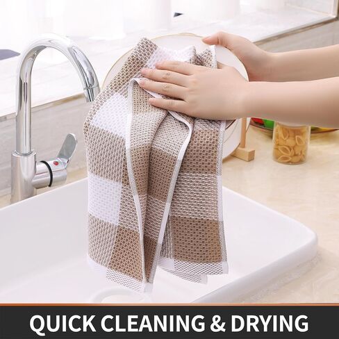 Homaxy 100% Cotton Waffle Weave Check Plaid Kitchen Towels, 13 x 28 Inches, Super Soft and Absorbent Dish Towels for Drying Dishes, 4-Pack, White & Black in Saudi Arabia