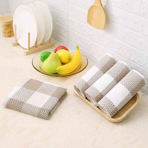 Homaxy 100% Cotton Waffle Weave Check Plaid Kitchen Towels, 13 x 28 Inches, Super Soft and Absorbent Dish Towels for Drying Dishes, 4-Pack, White & Black in Saudi Arabia