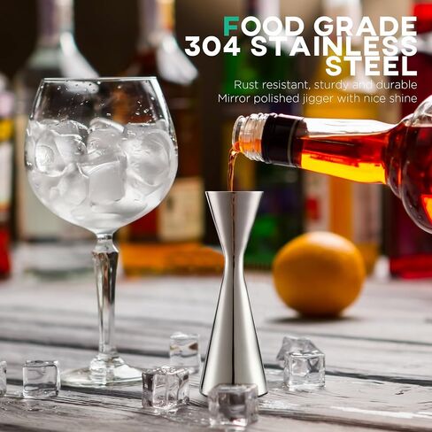 Homestia Bar Jigger for Bartending, Measuring Cup with OZ&ML 2 Units of Measurement Inside Cocktail Jigger 304 Food Grade Stainless Steel Double Jigger 2 OZ 1 OZ Japanese Jigger Silver in Kuwait