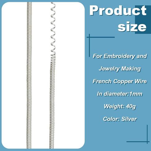 BENECREAT 40 Gram French Metal Wire, 18 Guage Embroidery Material Wire, Light Silver Round Copper French Metalic Wire for Embroidery Beading Jewelry Making in Saudi Arabia