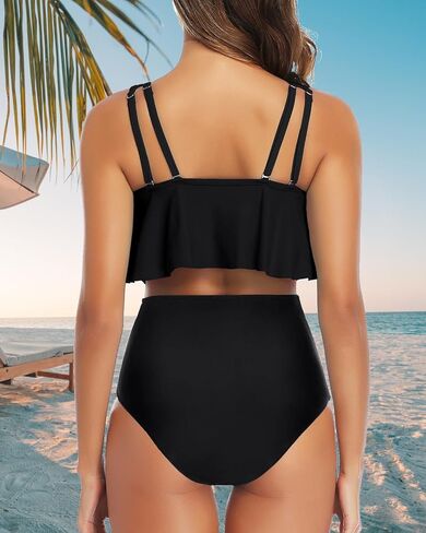 Tempt Me Two Piece Bikini Swimsuit for Women Ruffled Flounce Top with High Waisted Ruched Bottom Bathing Suit in Saudi Arabia