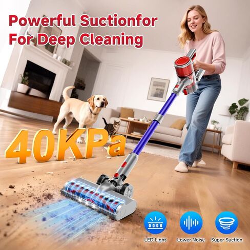 Cordless Vacuum Cleaner - Rechargeable, 45Kpa Powerful Suction Stick Vacuum Cleaners for Home, 8-in-1 Lightweight Vacuum Cleaner with High-speed Brushless Motor for Hardwood Floors/Carpets, Blue in Saudi Arabia