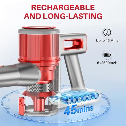 Cordless Vacuum Cleaner - Rechargeable, 45Kpa Powerful Suction Stick Vacuum Cleaners for Home, 8-in-1 Lightweight Vacuum Cleaner with High-speed Brushless Motor for Hardwood Floors/Carpets, Blue in Saudi Arabia