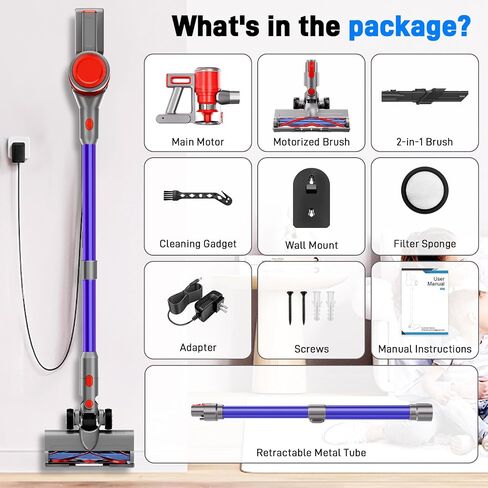 Cordless Vacuum Cleaner - Rechargeable, 45Kpa Powerful Suction Stick Vacuum Cleaners for Home, 8-in-1 Lightweight Vacuum Cleaner with High-speed Brushless Motor for Hardwood Floors/Carpets, Blue in Saudi Arabia