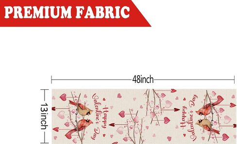 Happy Valentines Day Table Runner Cardinal Bird Love Hearts Kitchen Dining Table Holiday Anniversary Indoor Home Party Decorations 13x72 Inch in Saudi Arabia