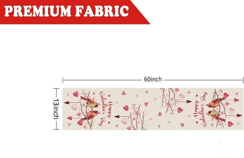 Happy Valentines Day Table Runner Cardinal Bird Love Hearts Kitchen Dining Table Holiday Anniversary Indoor Home Party Decorations 13x72 Inch in Saudi Arabia