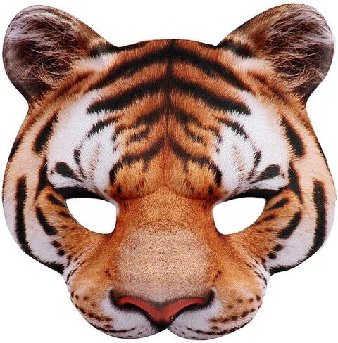 1Pcs Halloween Tiger Half Face Mask Tiger Animal Mask for Easter Halloween Christmas Masquerade Party Costume Cosplay Props in Kuwait