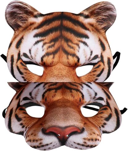 1Pcs Halloween Tiger Half Face Mask Tiger Animal Mask for Easter Halloween Christmas Masquerade Party Costume Cosplay Props in Kuwait