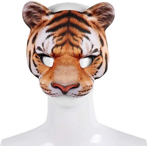 1Pcs Halloween Tiger Half Face Mask Tiger Animal Mask for Easter Halloween Christmas Masquerade Party Costume Cosplay Props in Kuwait