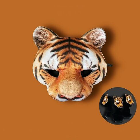 1Pcs Halloween Tiger Half Face Mask Tiger Animal Mask for Easter Halloween Christmas Masquerade Party Costume Cosplay Props in Kuwait