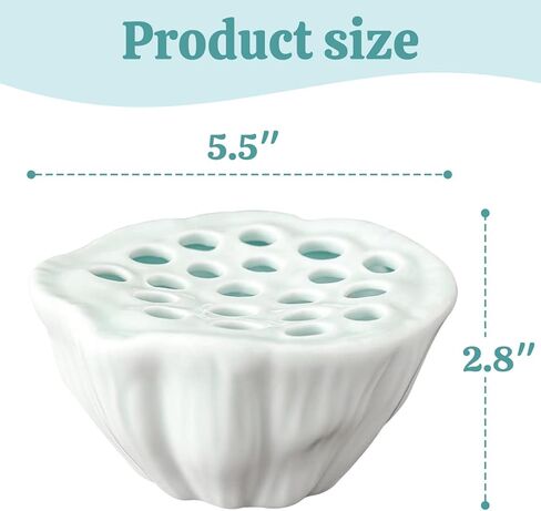 Lotus Pod Flower Arrangement Vase, Ceramic Flower Frog Pot, Ikebana Stem Holder, Decorative Flower Frog Container, Floral Arrangement Bowl for Tea Table, Ceramic Flower Vase Kenzan (Light Cyan) in Kuwait