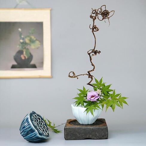 Lotus Pod Flower Arrangement Vase, Ceramic Flower Frog Pot, Ikebana Stem Holder, Decorative Flower Frog Container, Floral Arrangement Bowl for Tea Table, Ceramic Flower Vase Kenzan (Light Cyan) in Kuwait