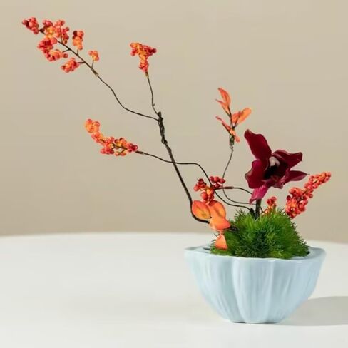 Lotus Pod Flower Arrangement Vase, Ceramic Flower Frog Pot, Ikebana Stem Holder, Decorative Flower Frog Container, Floral Arrangement Bowl for Tea Table, Ceramic Flower Vase Kenzan (Light Cyan) in Kuwait