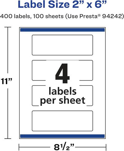 Avery Glossy Clear Rectangle Labels مع خلاصة مؤكدة ، 2 "× 6" ، 400 ملصقات واضحة لامعة ، ملصقات طباعة للطباعة والليزر/الحبر القابلة للطباعة in Kuwait