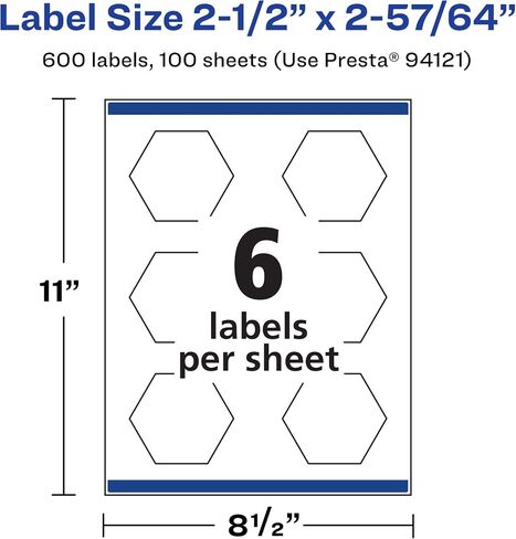 ملصقات سداسية متين مقاوم للماء مع تغذية مؤكدة ، 2-1/2 "× 2-57/64" ، 60 ملصقات مقاومة للماء مقاومة للدموع ، وطباعة الحبر القابلة للطباعة على الحافة والليزر/الصباغ in Kuwait