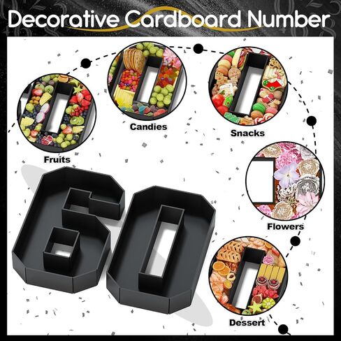 40 Cardboard Numbers for Charcuterie Numbers Fillable 13.8'' Black Paper Mache Number Shaped Cupcake Pans Board Box Trays Container for Food Candy 40th Birthday Party Decorations Anniversary in Saudi Arabia