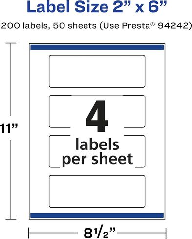 Avery Glossy Clear Rectangle Labels مع خلاصة مؤكدة ، 2 "× 6" ، 400 ملصقات واضحة لامعة ، ملصقات طباعة للطباعة والليزر/الحبر القابلة للطباعة in Kuwait