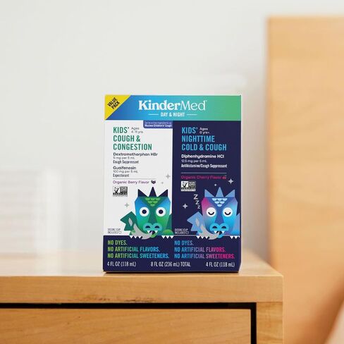 دواء السعال والاحتقان للأطفال من KinderMed، تخفيف السعال والاحتقان متعدد الأعراض للأطفال، نكهة التوت العضوي، 4 أونصة سائلة in Kuwait