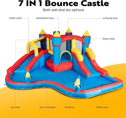 منزل نطاط قابل للنفخ من فيفوهوم للأطفال، قلعة نطاطة كبيرة منفوخة مع منزلق للاستخدام الخارجي والداخلي، يتضمن منفاخ هواء بقوة 370 وات in Kuwait