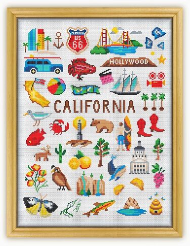 مجموعة كاليفورنيا CS1837 - Cross Cross Stitch Kit#2 Prime. مجموعة من المواضيع والإبر ونسيج Aida و Threadle Needle و Clippers التطريز ونمط اللون المطبوع في الداخل. in Kuwait